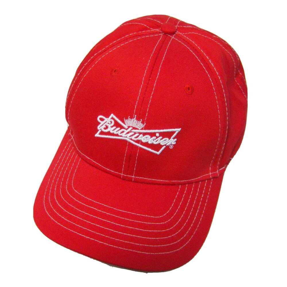 BUDWEISER Men's Red Baseball Cap Hat (Adult Adjustable) 100% Cotton Beer Brewery